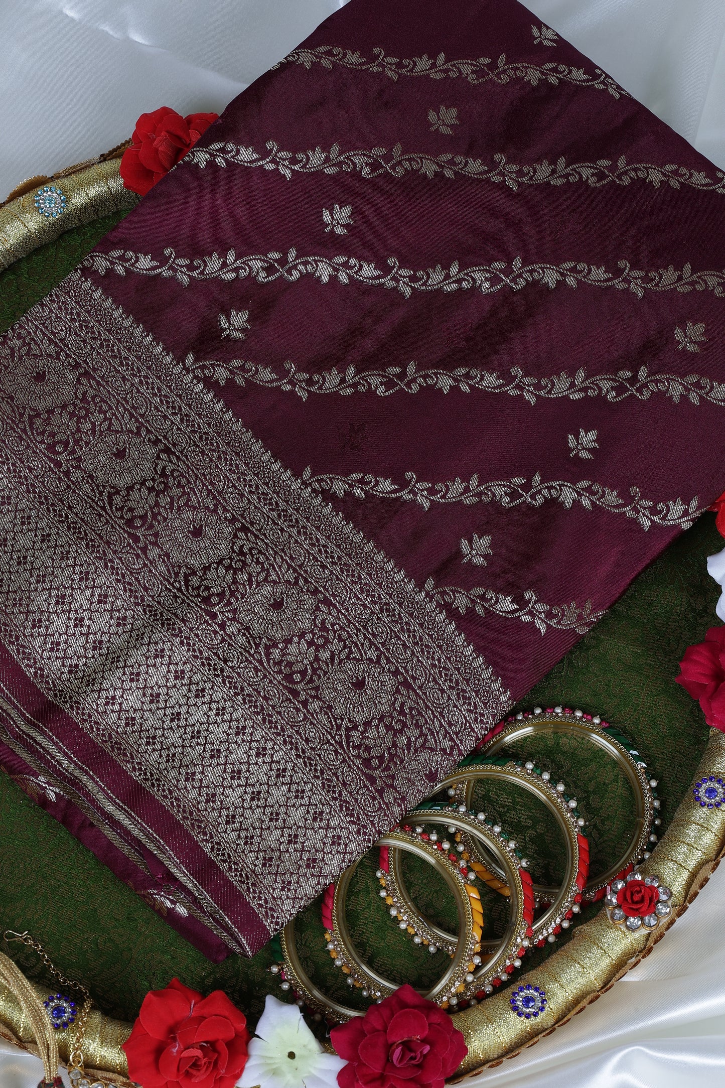 Pure Banarasi Mashru Silk Saree (Maroon)