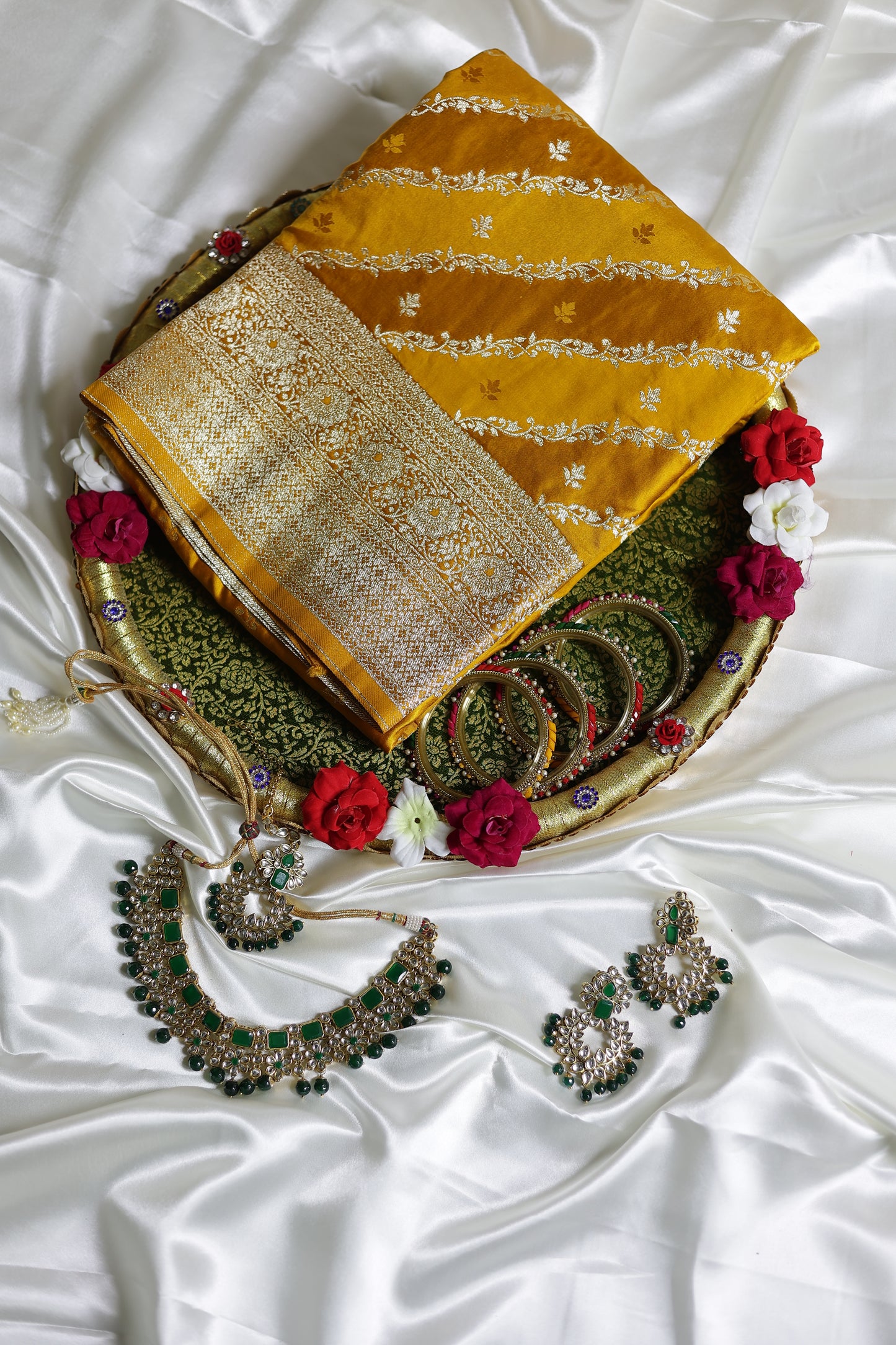 Pure Banarasi Mashru Silk Saree (Yellow)