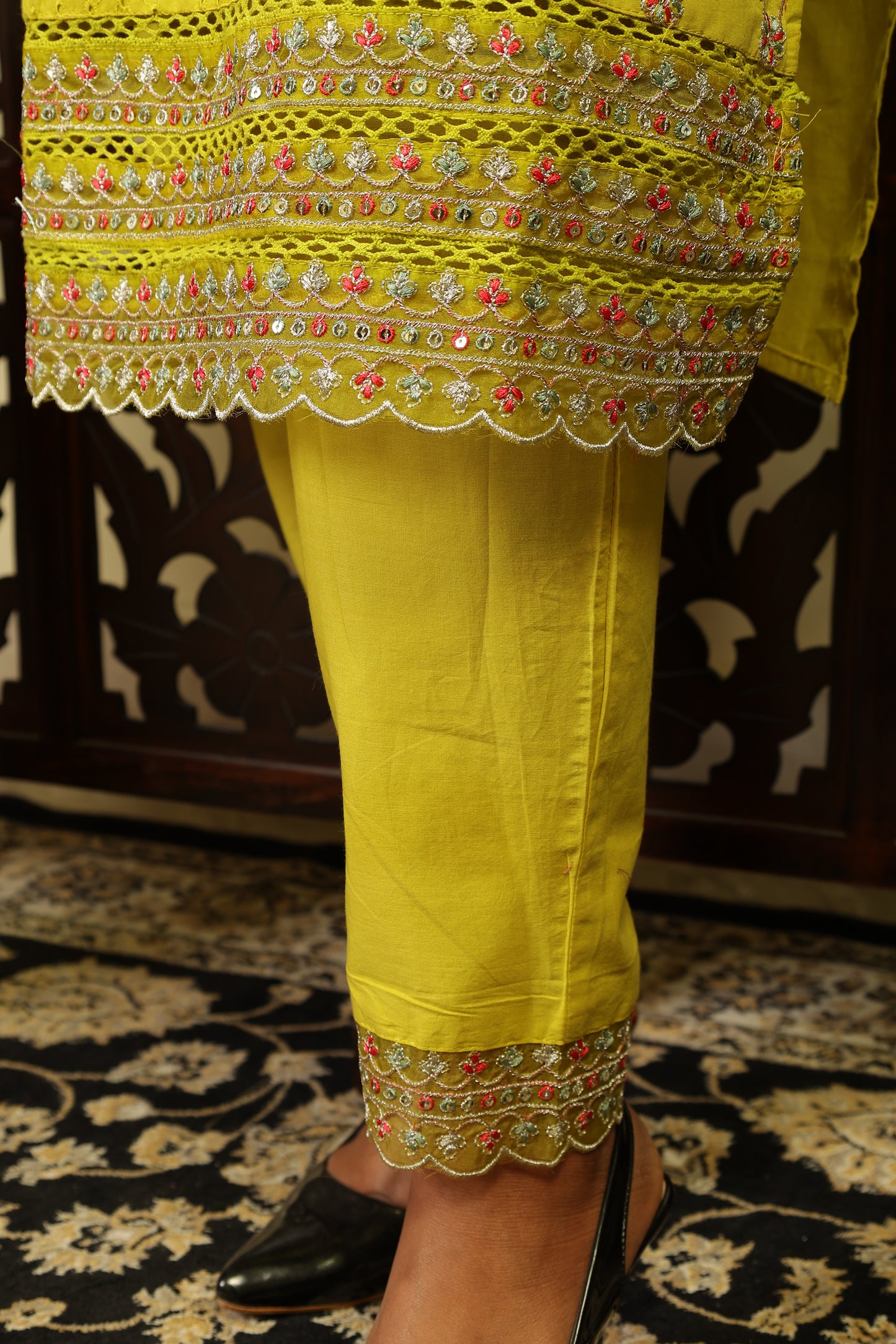 Pure Cotton Kurta Set (Neon Green)