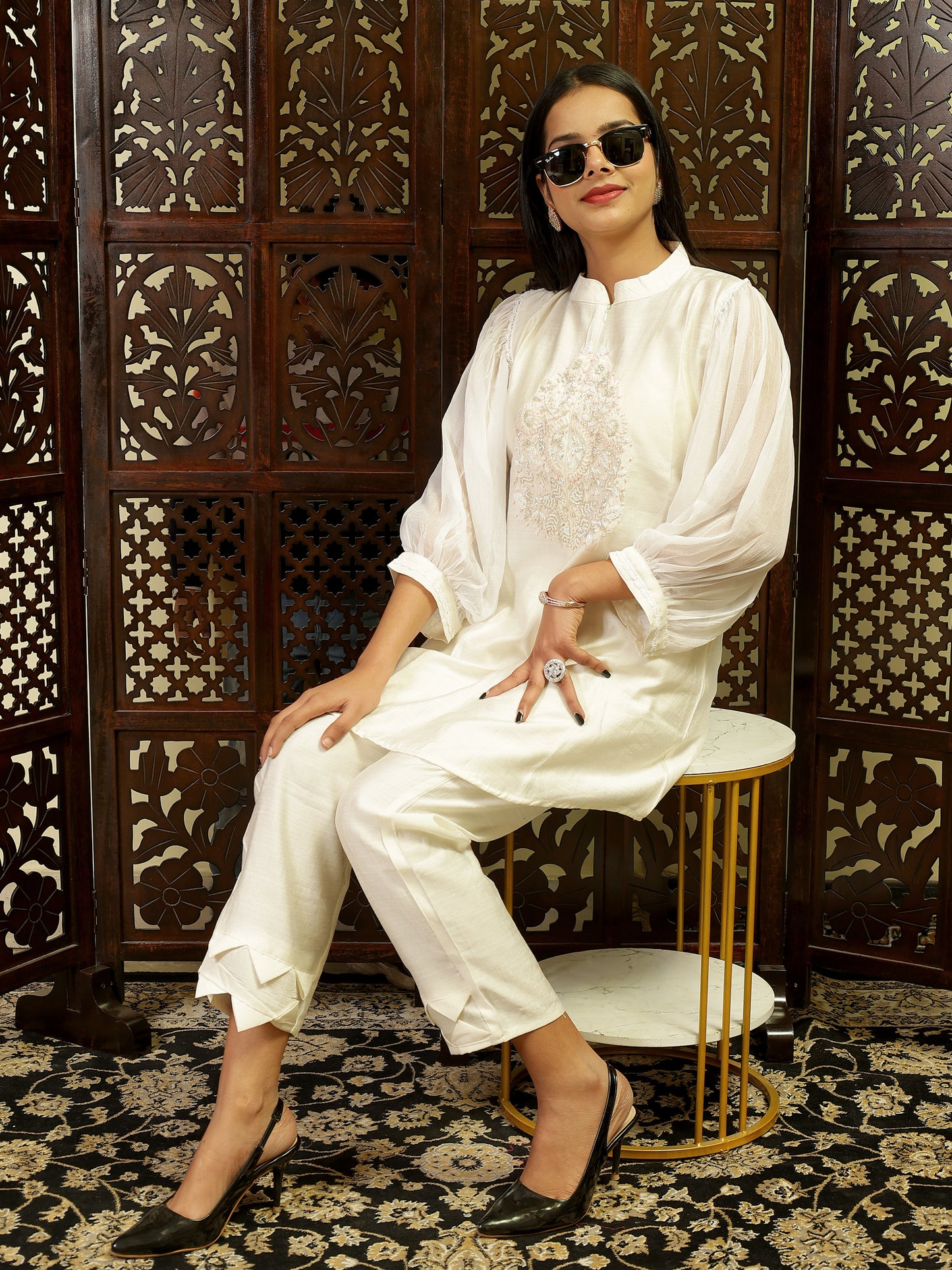White Embroidered Co-Ord Set for women