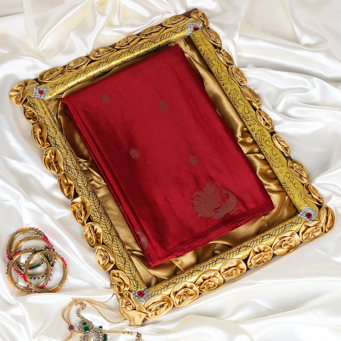 Maroon Satin Silk Saree