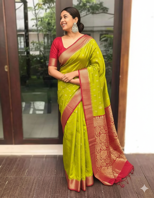 Neon Green Banarasi Silk Saree