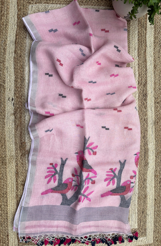 Pure Jayshree Linen Saree (Pink)