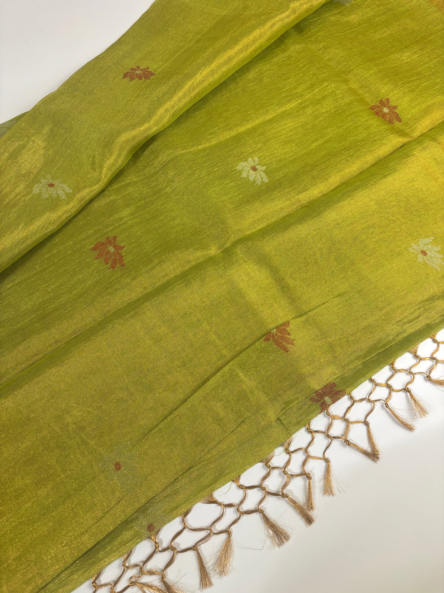 Tissue Linen Saree (Parrot Green)