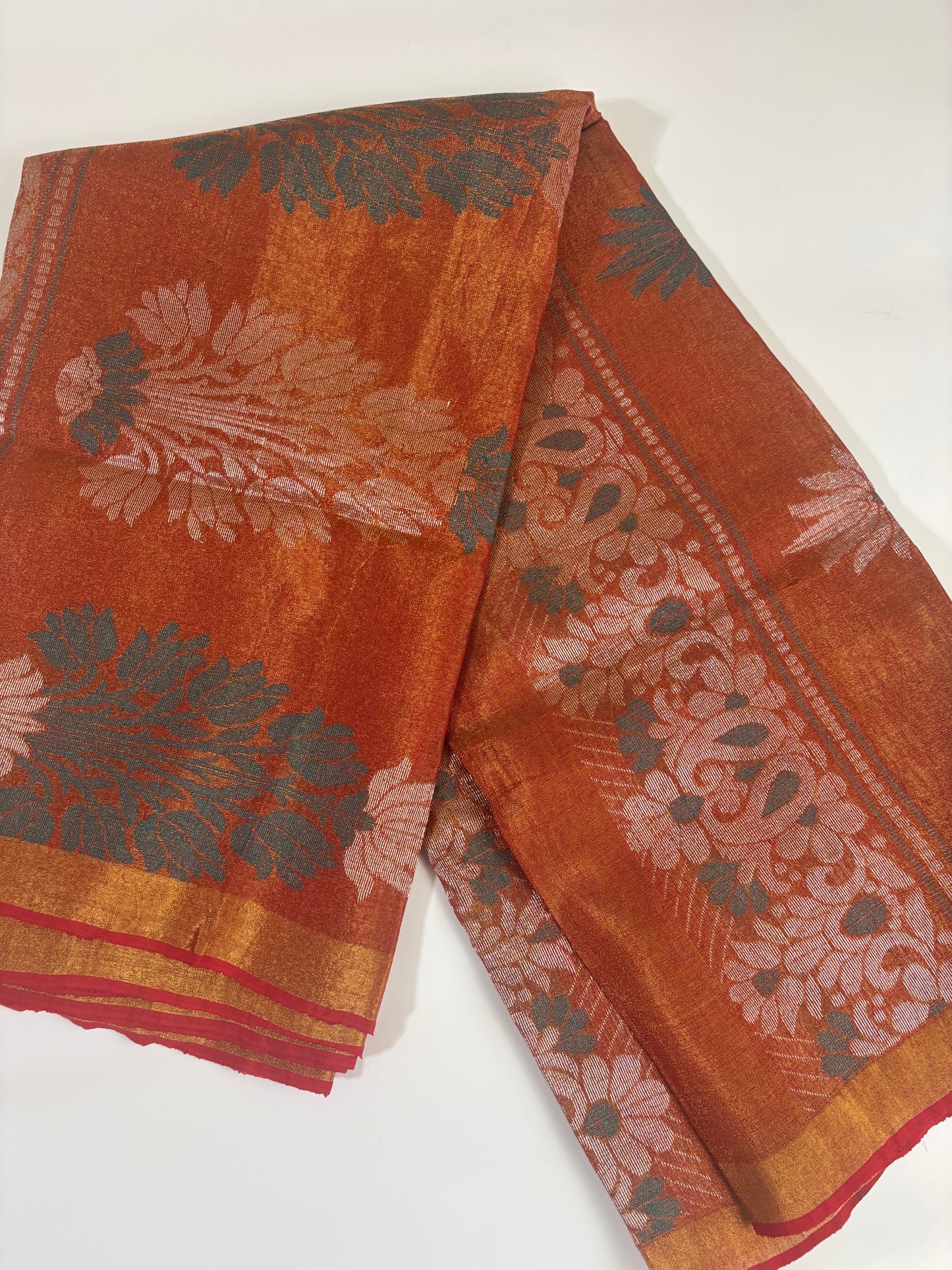 Tissue Linen Saree (Golden & Rust)