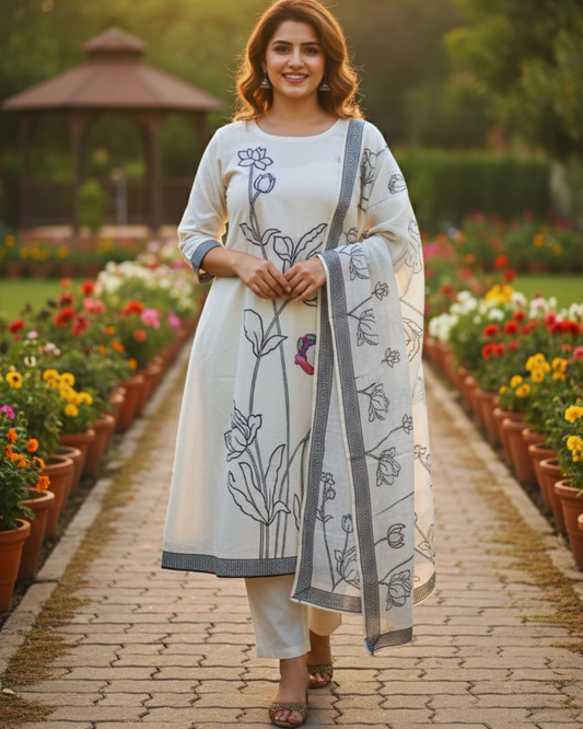 Off White Pure Linen Unstitched Suit