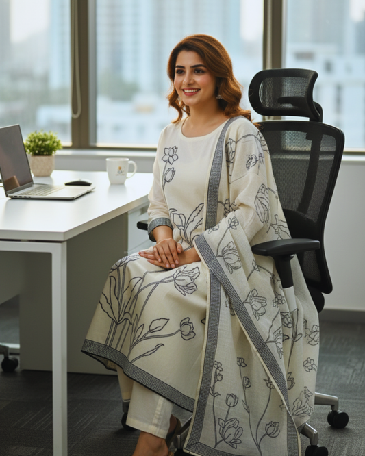 Off White Pure Linen Unstitched Suit