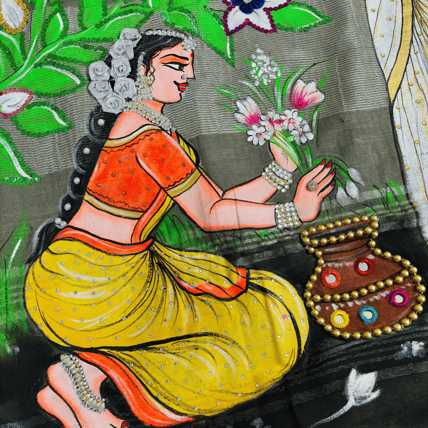 Hand-Painting Saheli Theme Saree