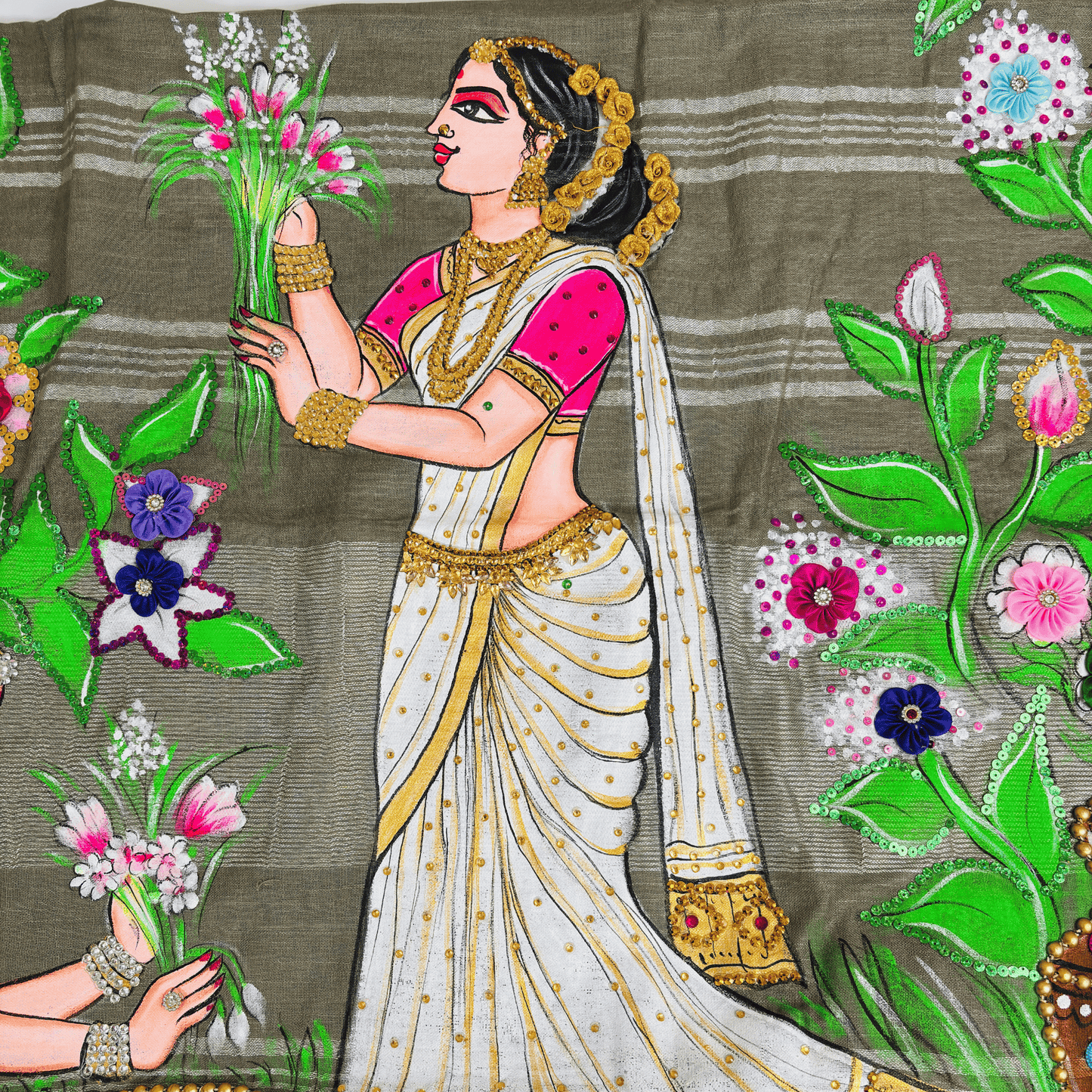 Hand-Painting Saheli Theme Saree