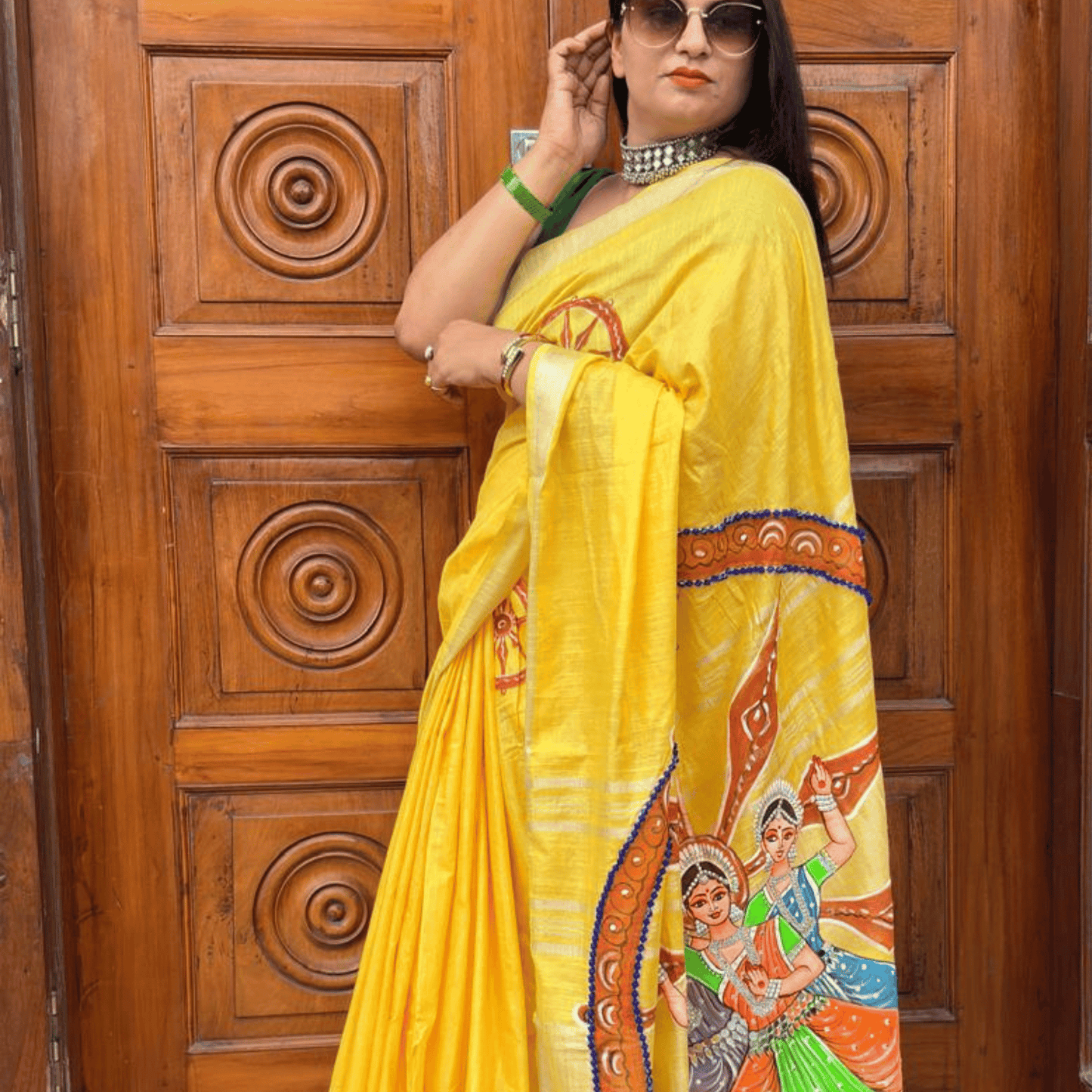Yellow Hand Painting Saree