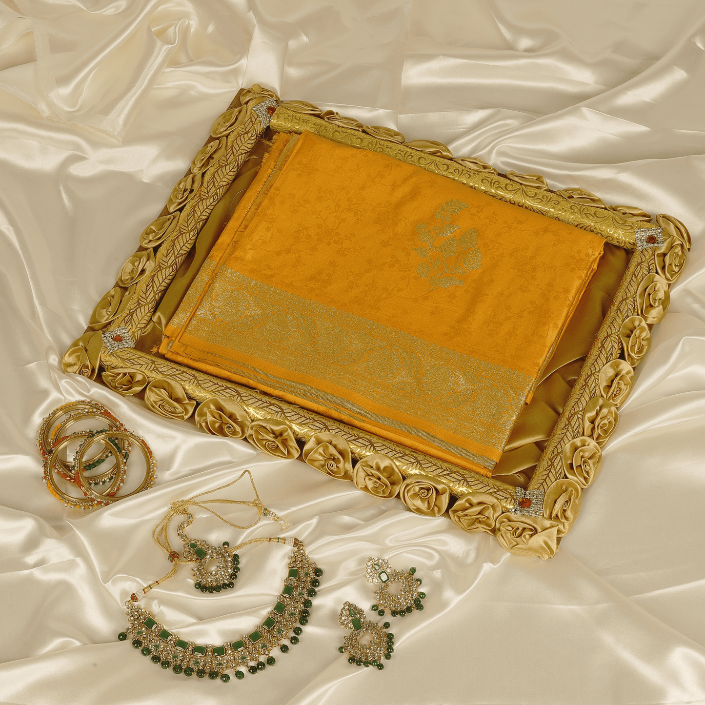 Yellow Banarasi Mashru Silk Saree