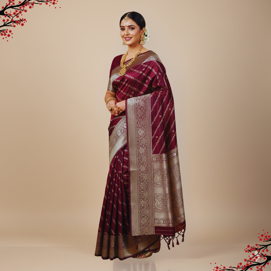 Pure Banarasi Mashru Silk Saree (Maroon)