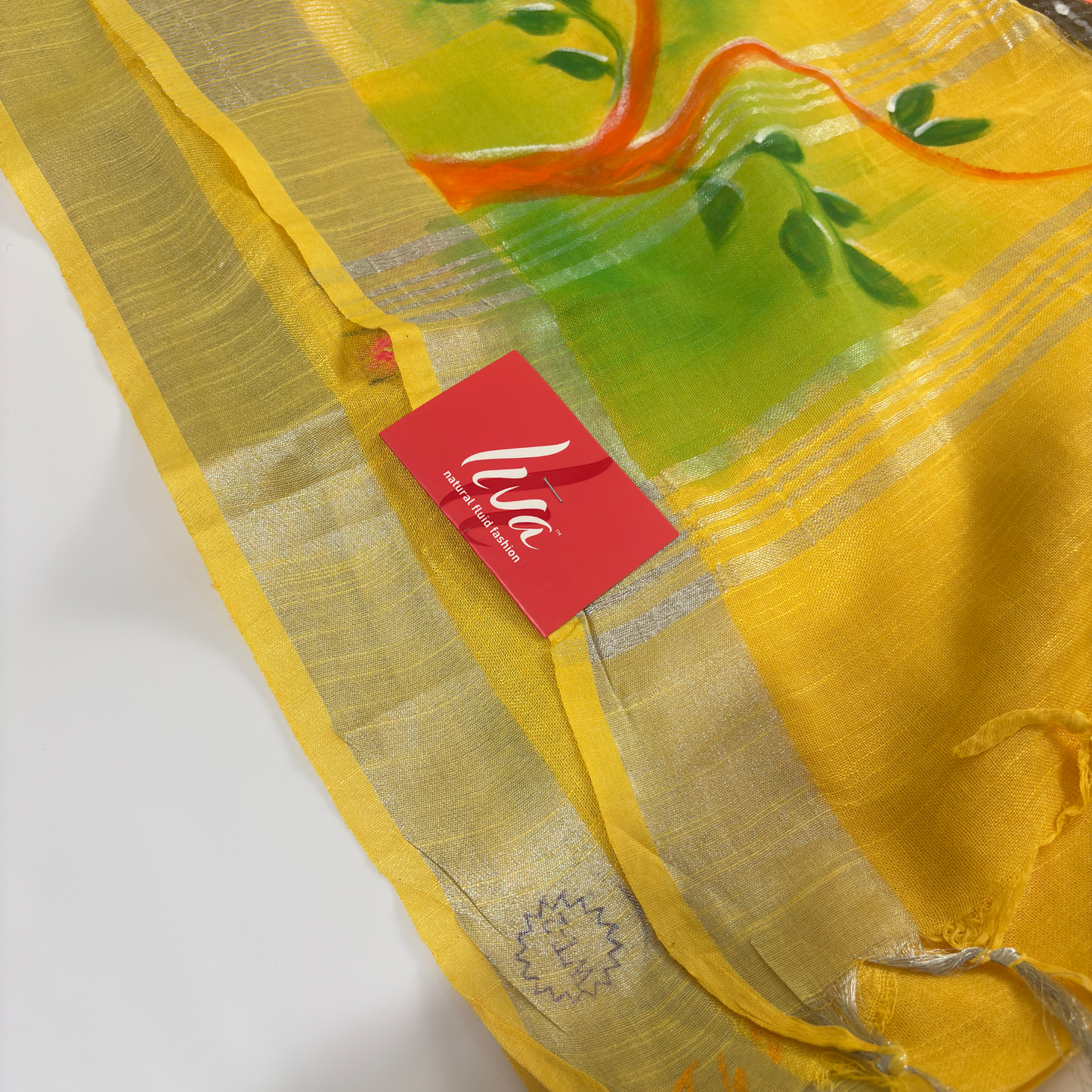 Hand Painting Saree (Yellow)