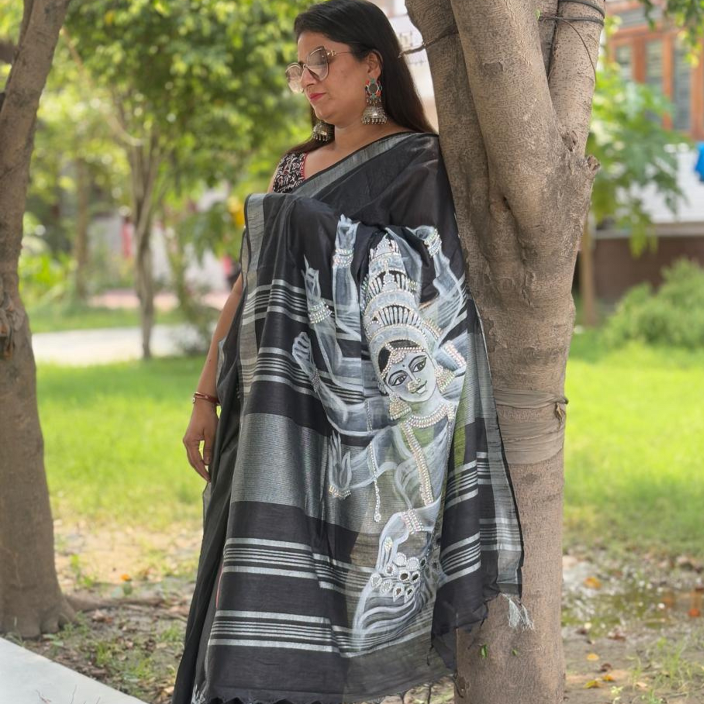 Hand-Painting Saree (Black) Made to Order Only