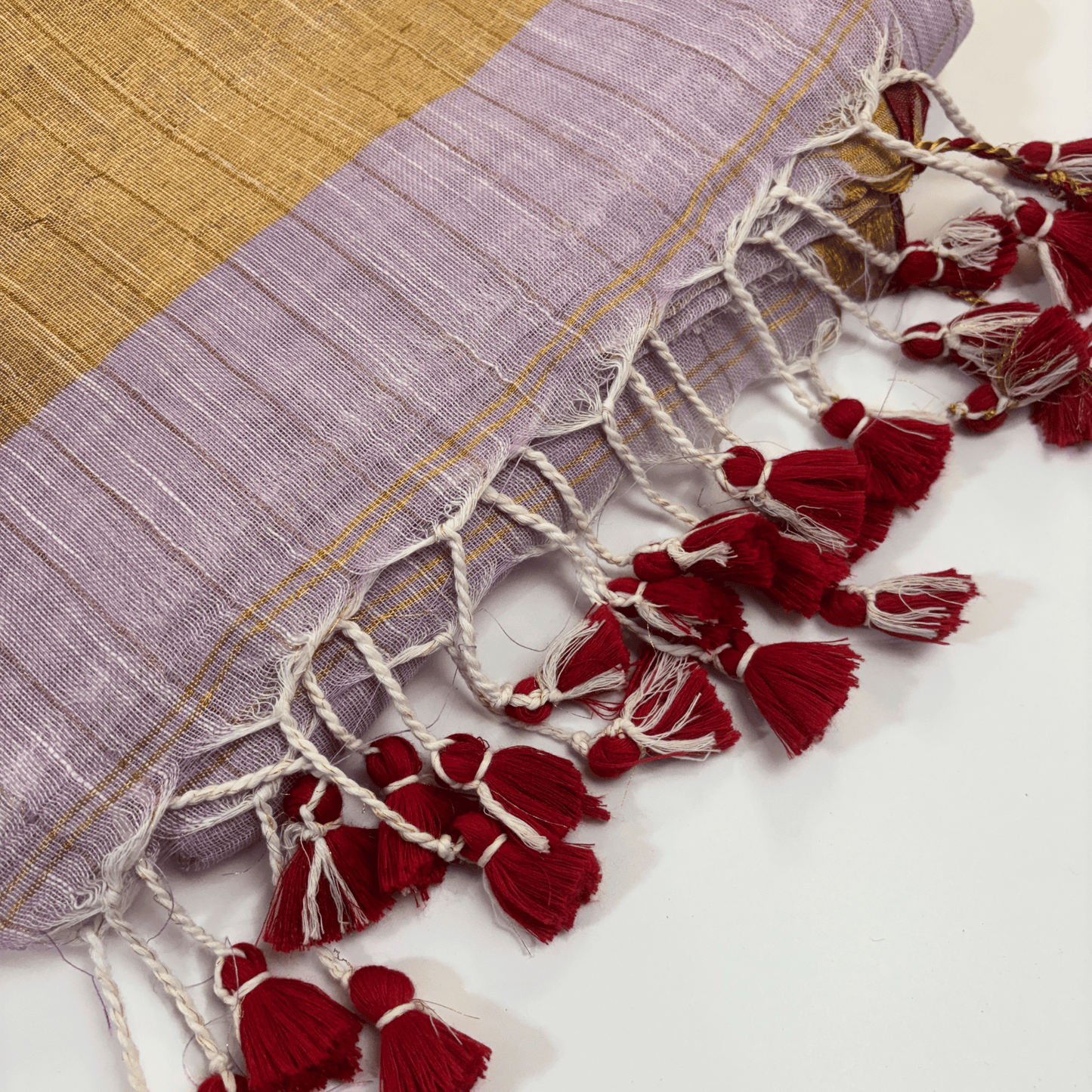 Pure Linen Check Saree (Lavender)