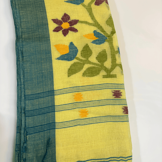 Pure Jayshree Linen Saree (Lime Yellow)