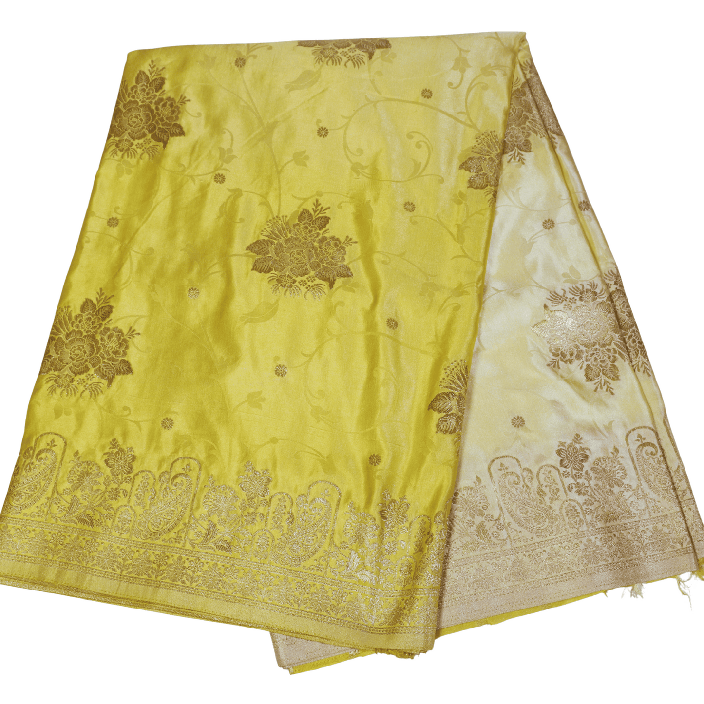 Premium Banarasi Mashru Silk Saree (Lime Yellow)