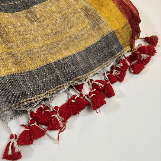 pure Linen Check Saree (Gray)