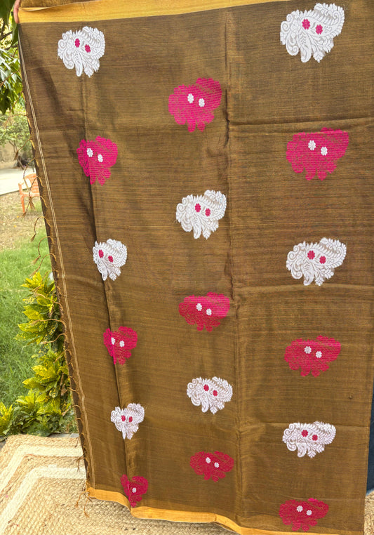 Tissue Linen Saree (Coffee Brown)