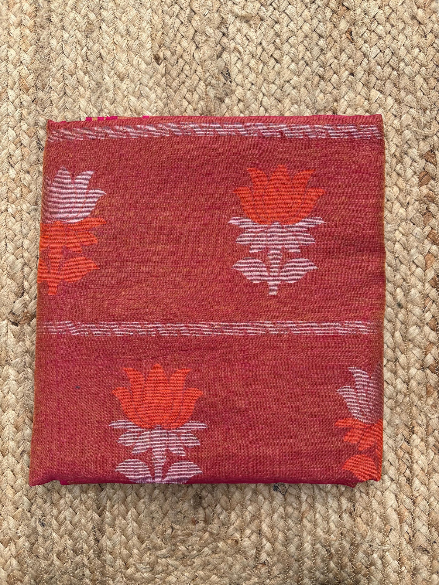 Tissue Linen Saree (Rust) – Handwoven