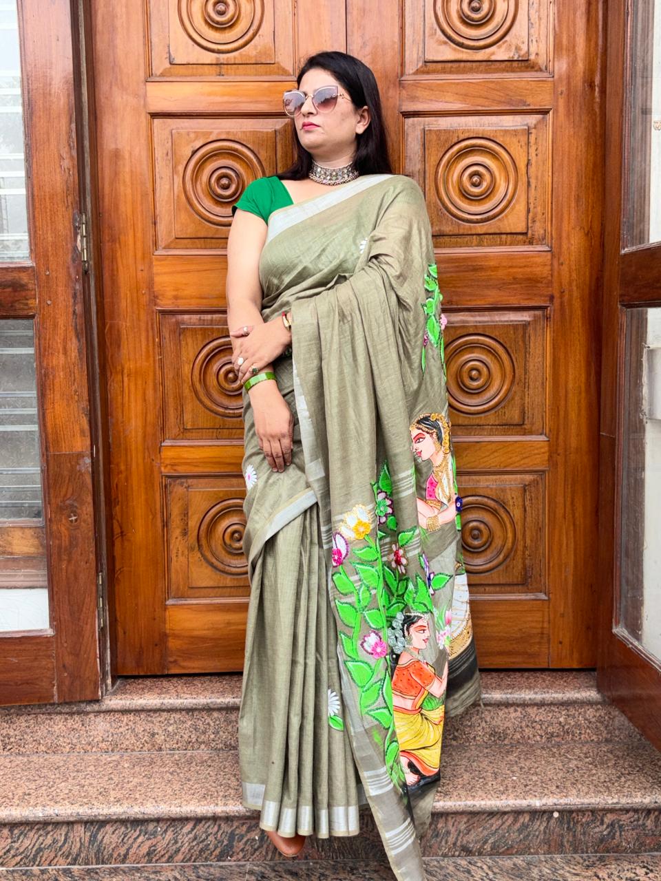 Hand-Painting Saheli Theme Saree