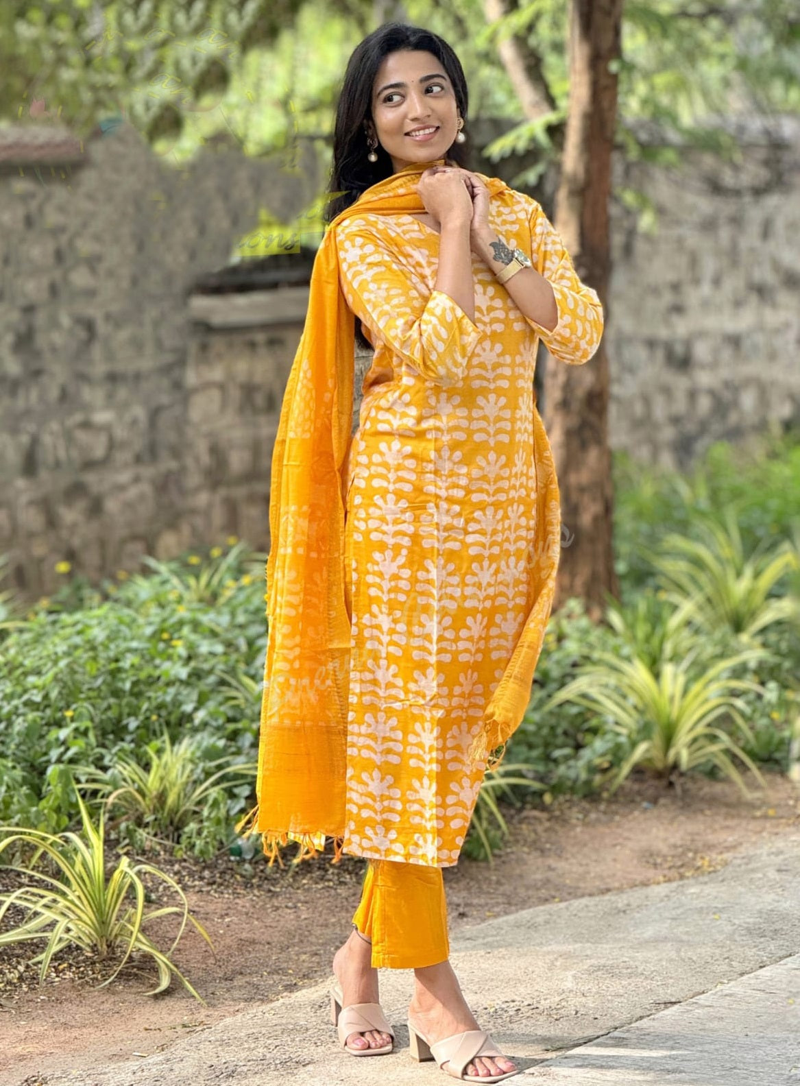 Yellow Jaipuri Cotton Kurta Pant Set