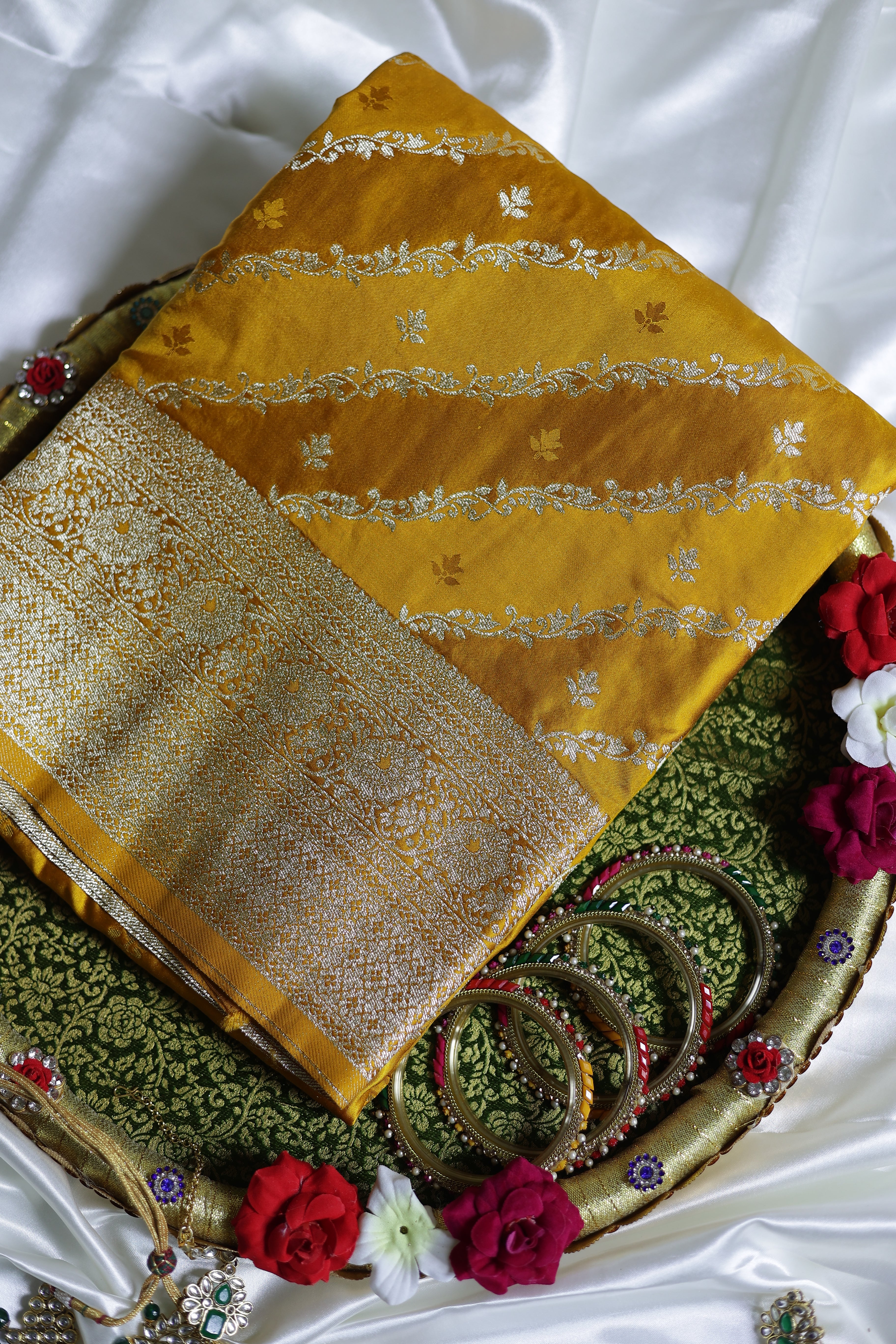 Pure Banarasi Mashru Silk Saree (Yellow)