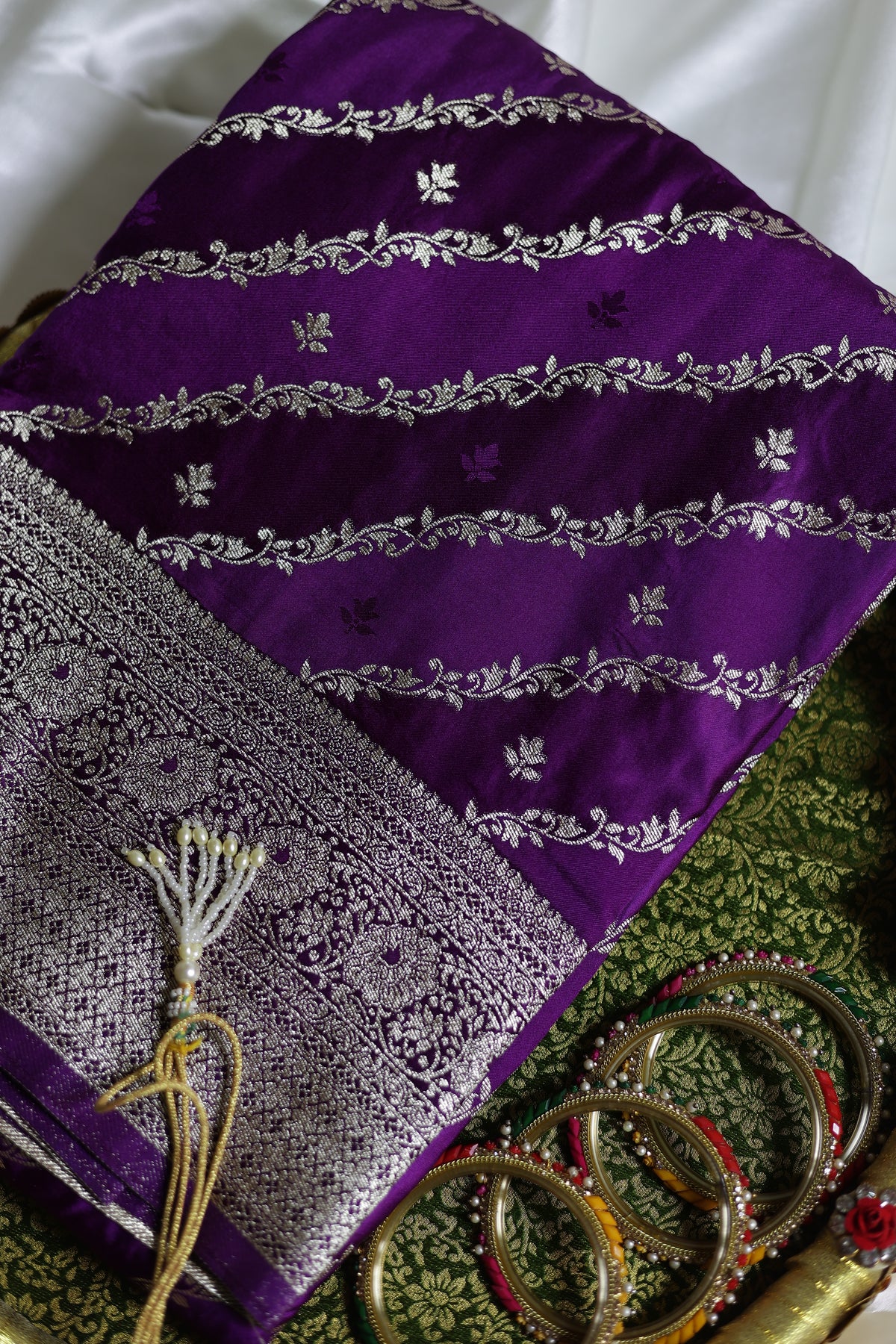 Pure Banarasi Mashru Satin Silk Saree (Purple)