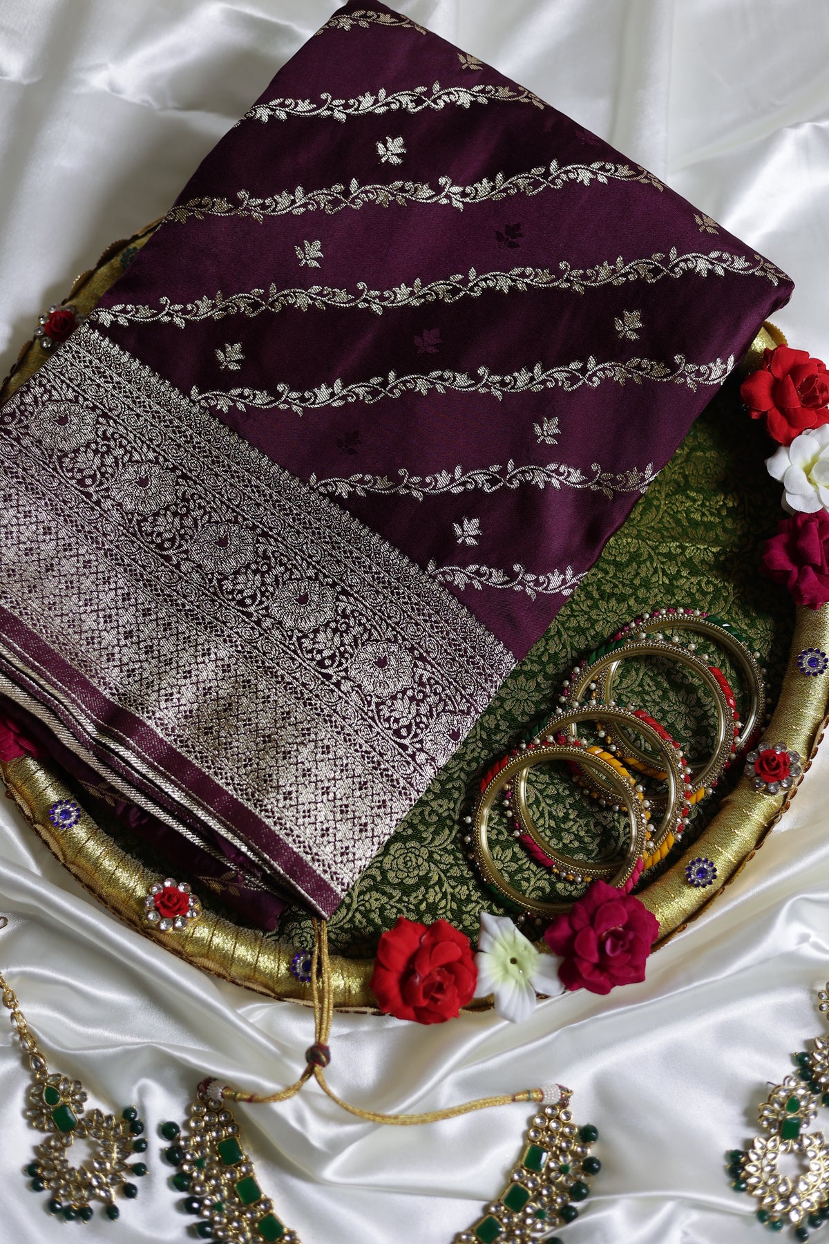 Pure Banarasi Mashru Satin Silk Saree (Maroon)