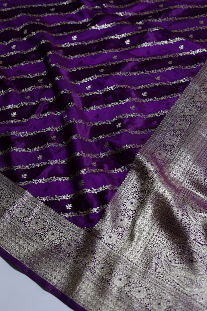 Pure Banarasi Mashru Silk Saree (Purple)