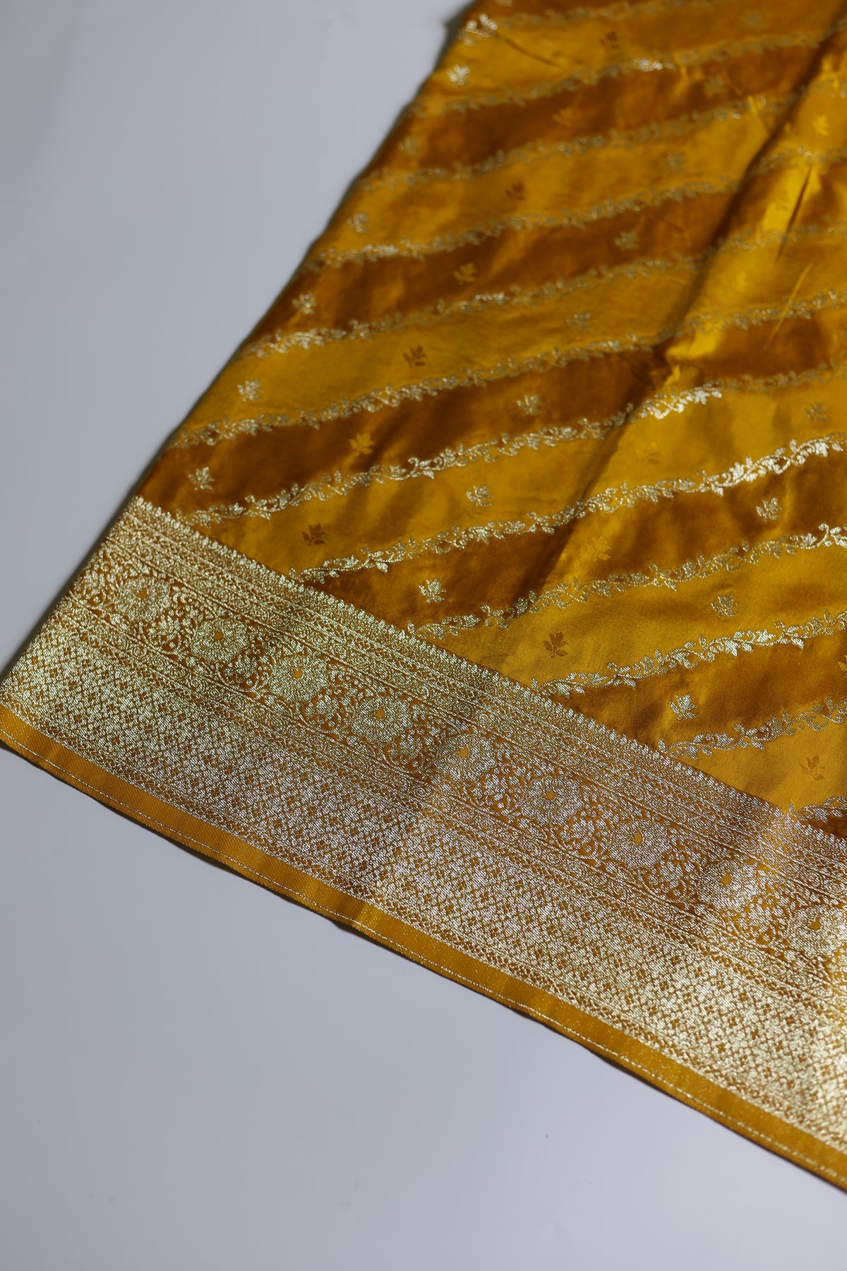 Pure Banarasi Mashru Satin Silk Saree (Yellow)