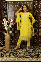 Pure Cotton Kurta Set (Neon Green)