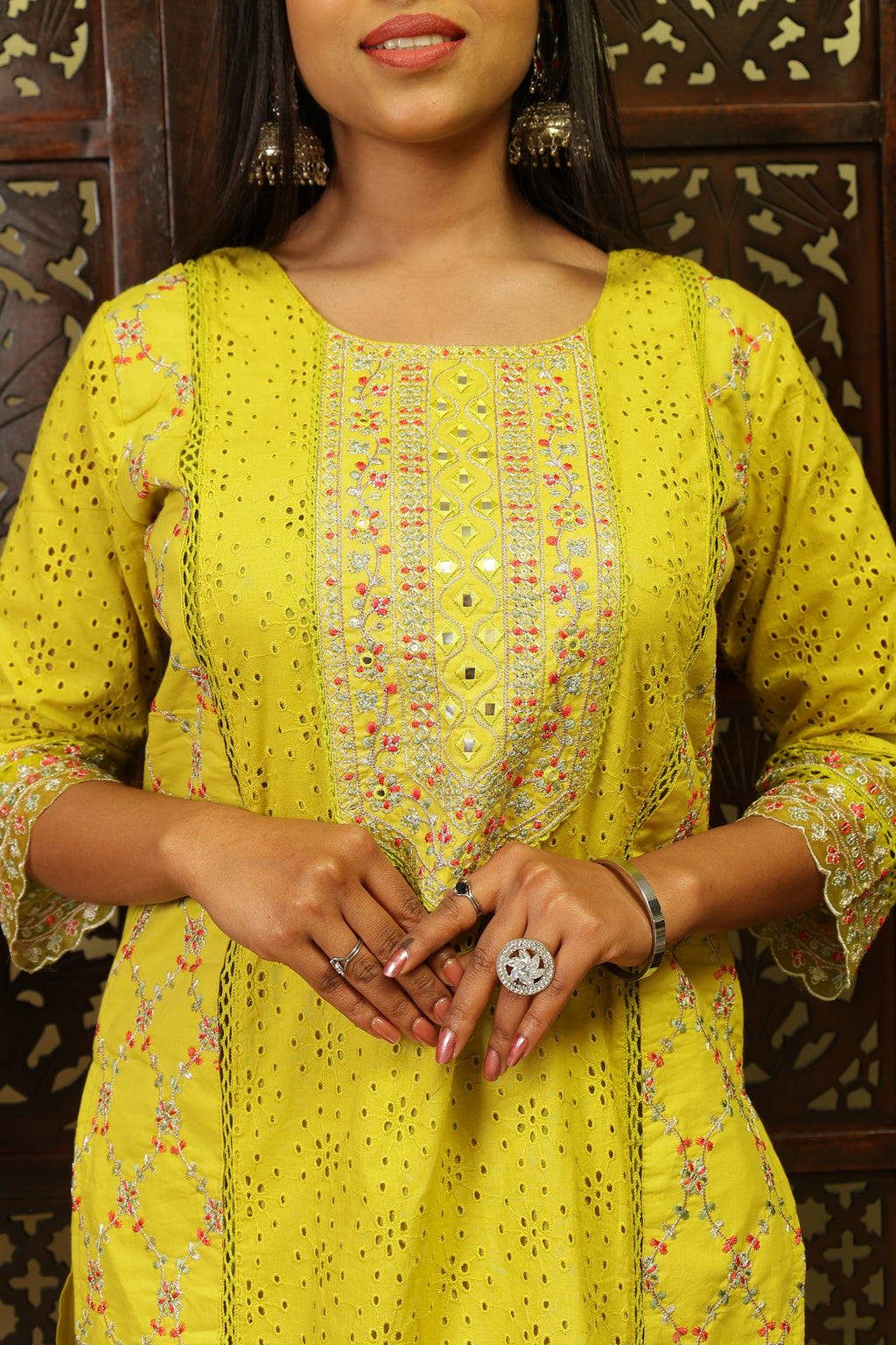 Pure Cotton Kurta Set (Neon Green)