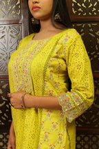 Pure Cotton Kurta Set (Neon Green)