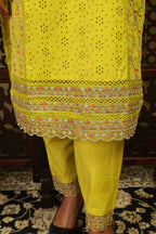 Pure Cotton Kurta Set (Neon Green)