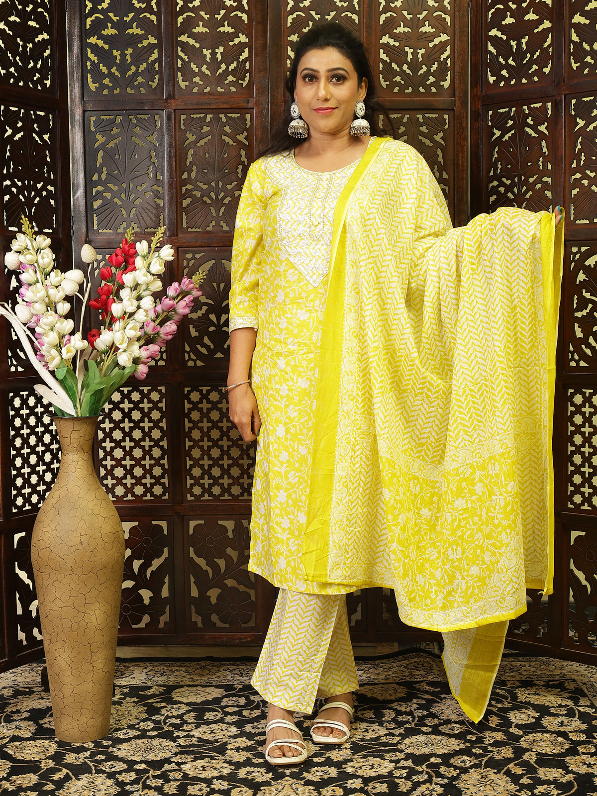 Pure Cotton Kurta Set (Yellow)
