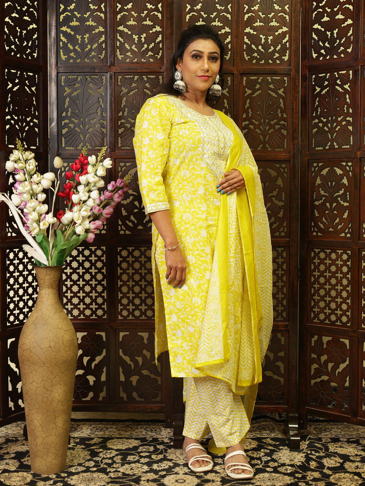 Pure Cotton Kurta Set (Yellow)