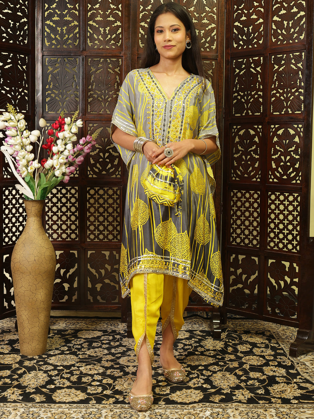 Yellow Kaftan Kurta Set