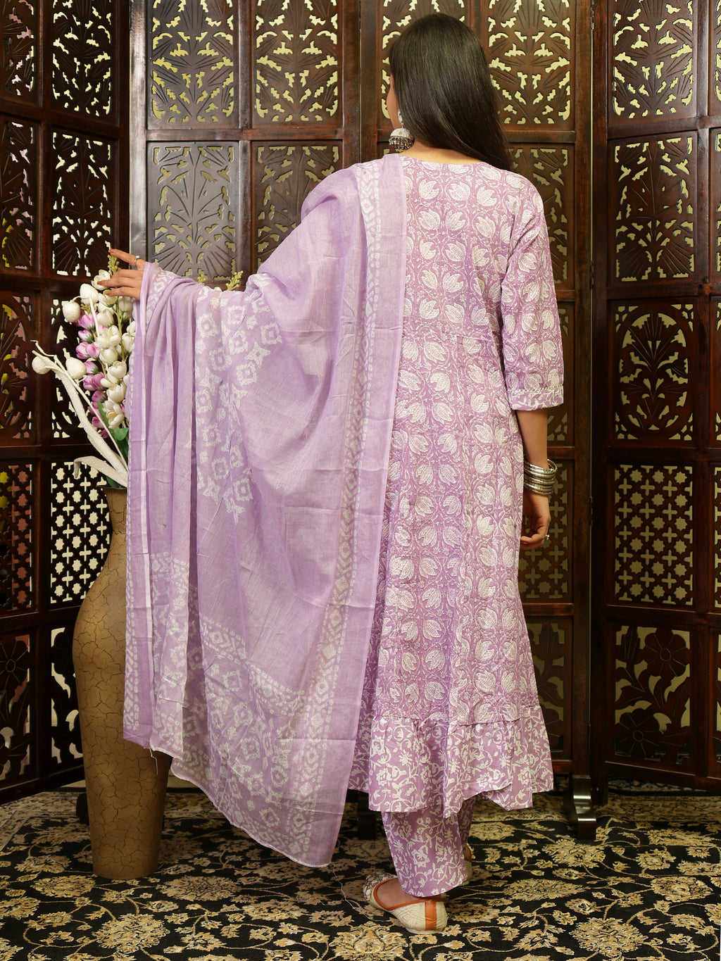 Jaipuri Cotton Anarkali Kurta Pant Set