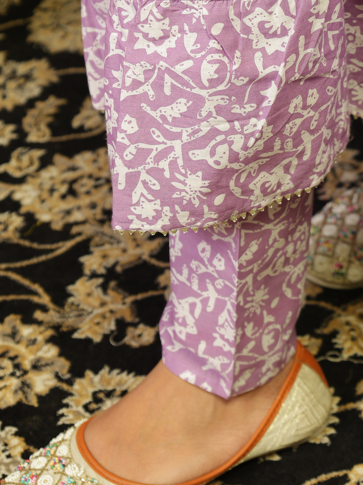 Jaipuri Cotton Anarkali Kurta Pant Set