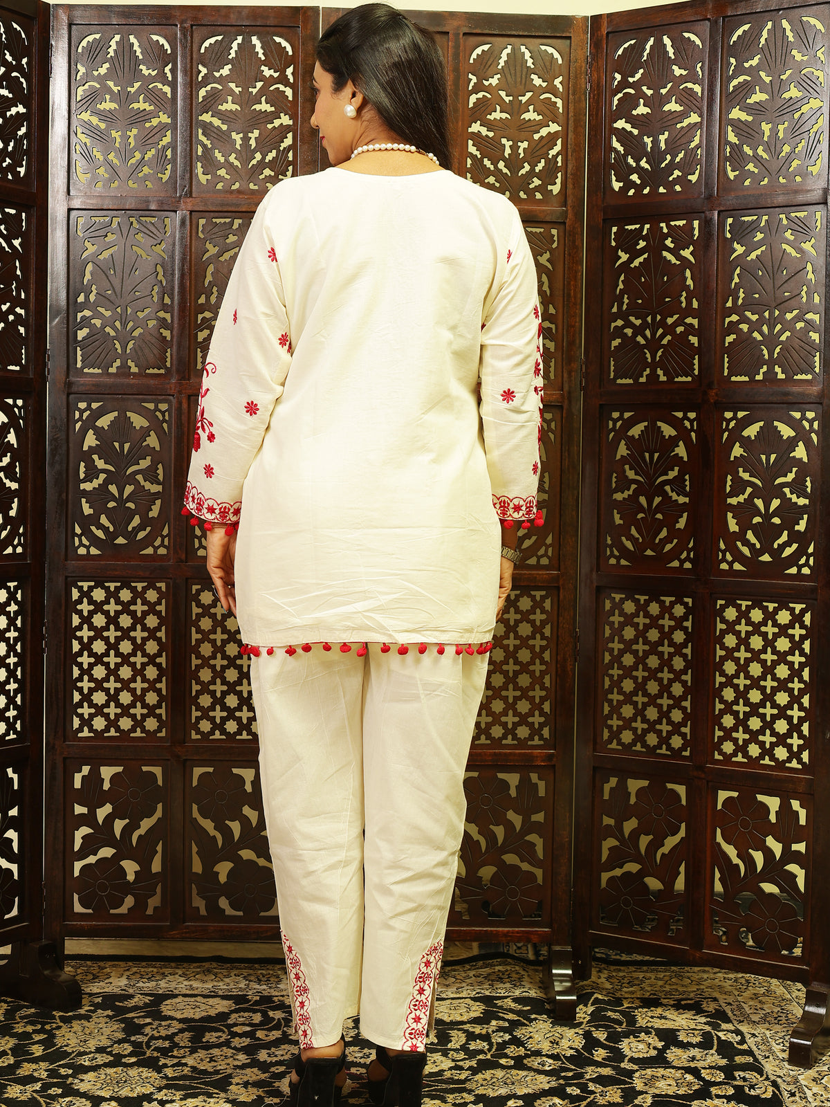 Pure Cotton Co-Ord Set (Red Embroidered)