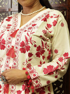 Pure Cotton Co-Ord Set (Red Embroidered)