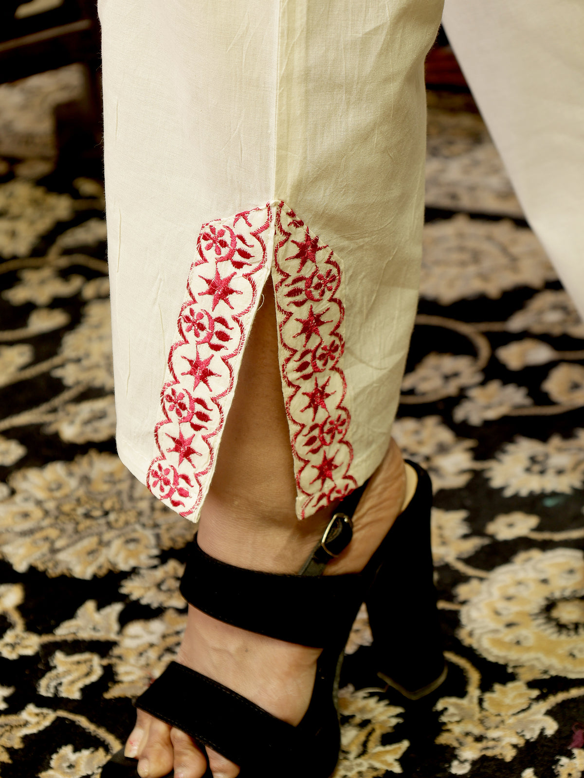 Pure Cotton Co-Ord Set (Red Embroidered)