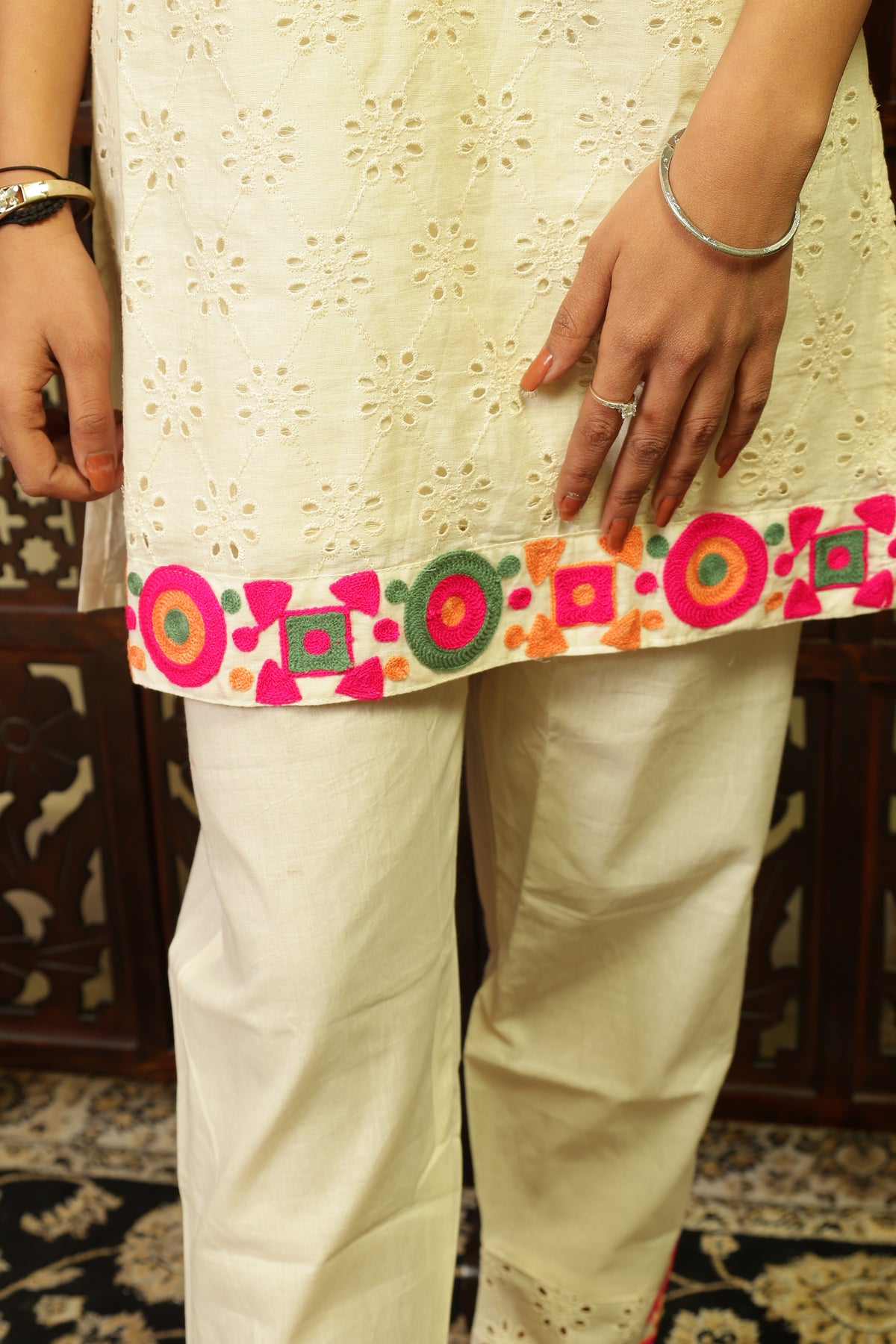 White chikankari Co-ord Set