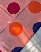 Peach Pink Pure Linen Cotton Saree with Multicolour Polka Dots & Wine Border