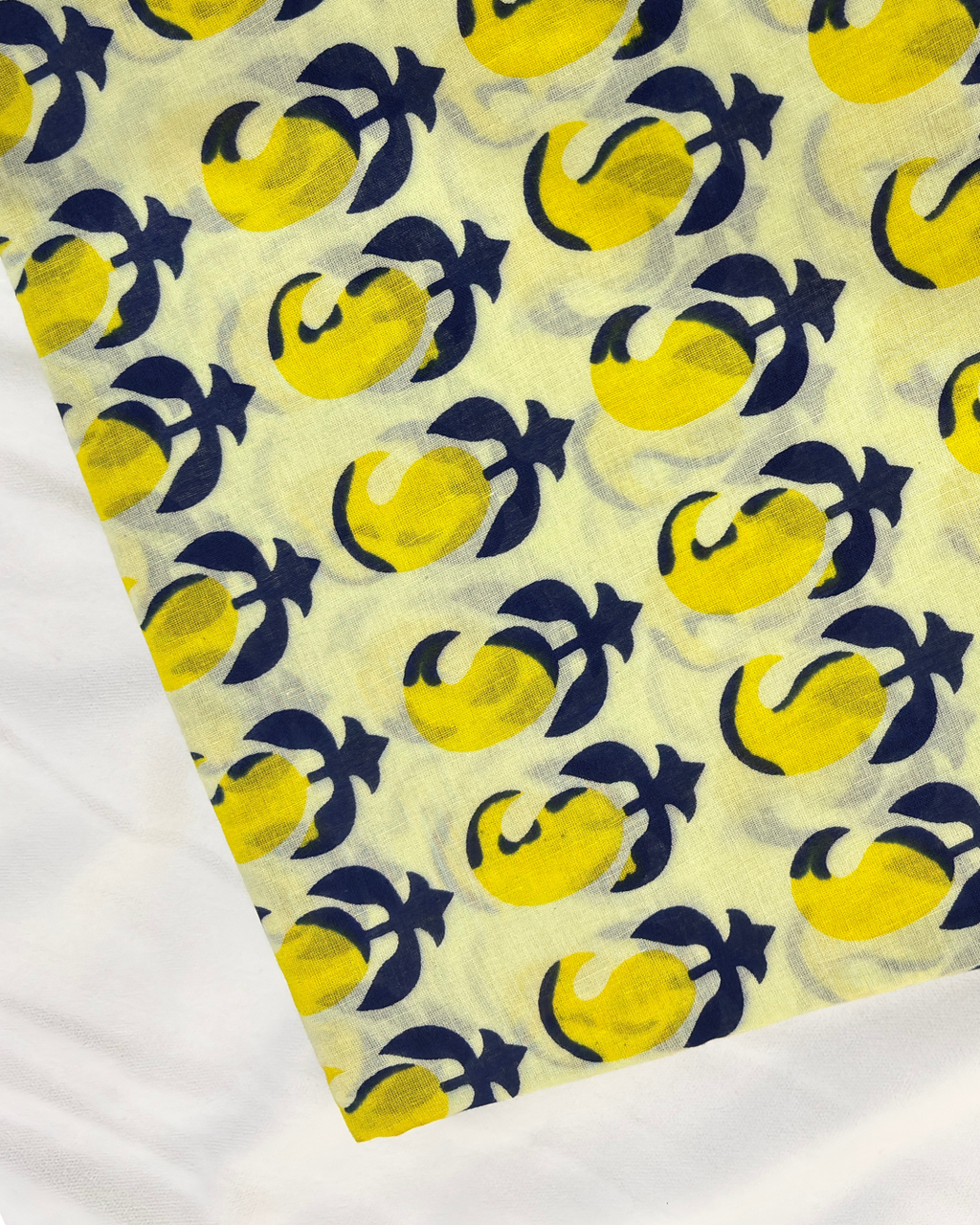 Ivory White & Mustard Yellow Pure Linen Cotton Saree with Navy Blue Border