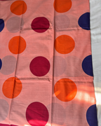 Peach Pink Pure Linen Cotton Saree with Multicolour Polka Dots & Wine Border