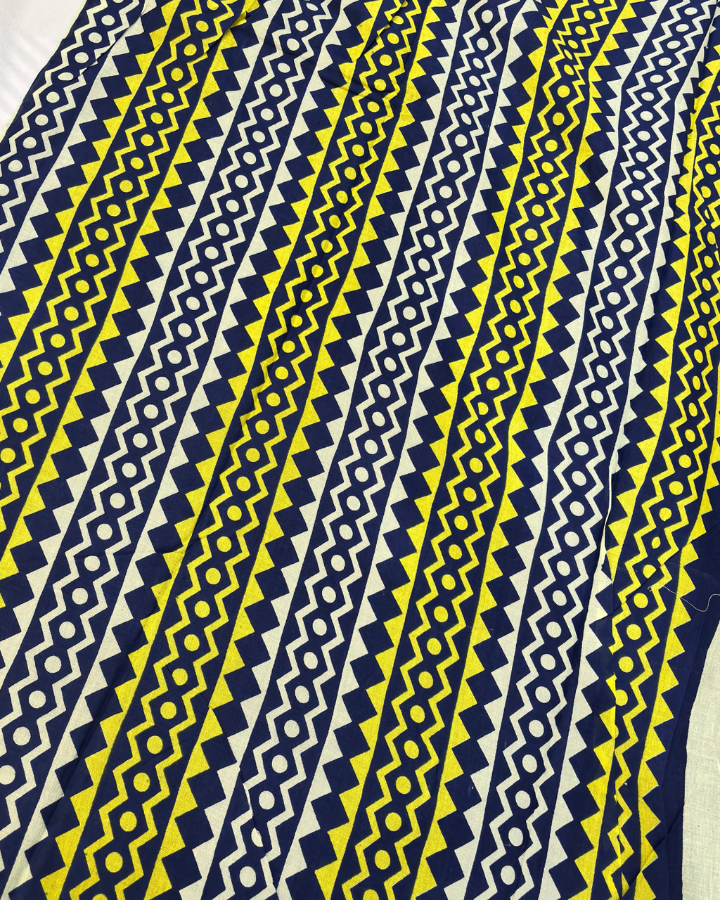 Ivory White & Mustard Yellow Pure Linen Cotton Saree with Navy Blue Border