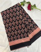 Classic Black Linen Cotton Saree with Red & Beige Hand Block Print