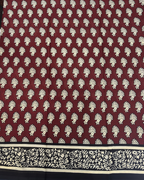 Wine Red & Black Pure Linen Cotton Saree with Beige Hand Block Print